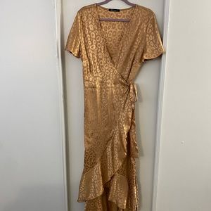 Gold Wrap Dress - Leopard Print, Size L